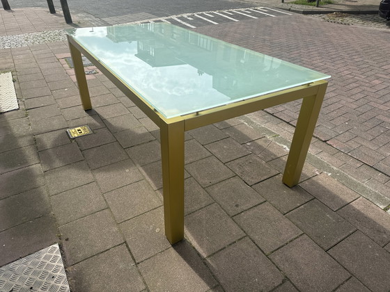 Image 1 of Aluminum Table Base With Glass Top