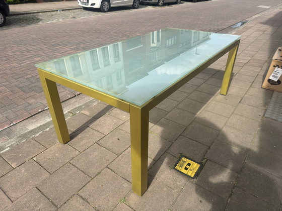 Image 1 of Aluminum Table Base With Glass Top