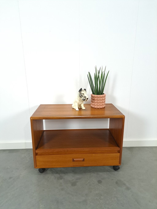 Danish Teak Cabinet Audio TV Furniture On Wheels