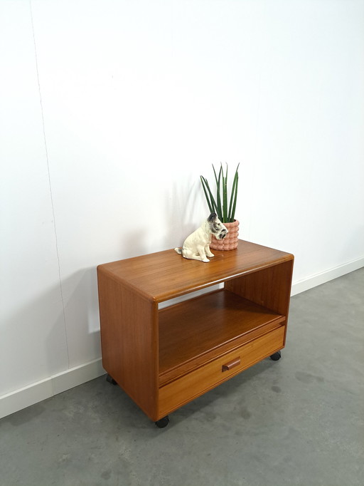 Danish Teak Cabinet Audio TV Furniture On Wheels