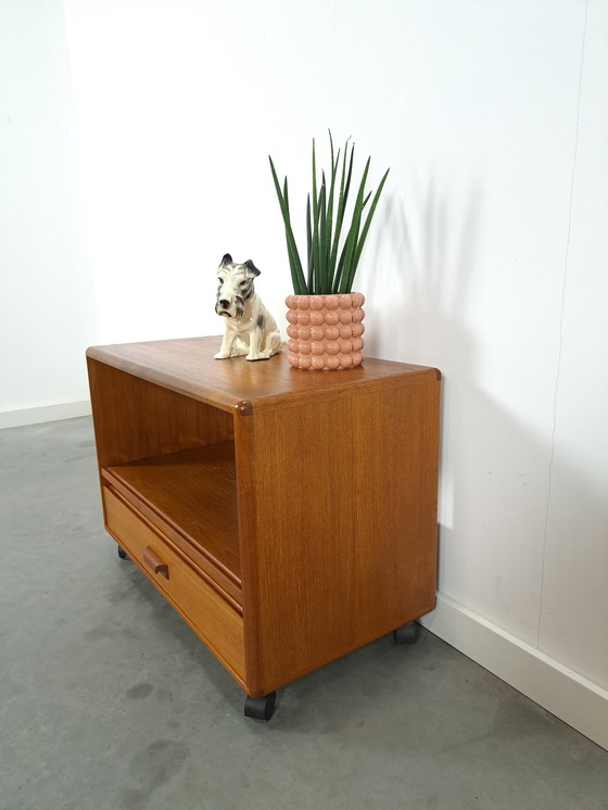 Image 1 of Danish Teak Cabinet Audio TV Furniture On Wheels