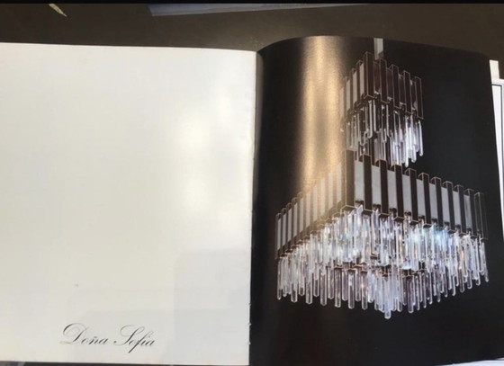 Image 1 of Bd Lumica Glass Chandelier With Brass Structure Design Willy Rizzo , Italy 1980