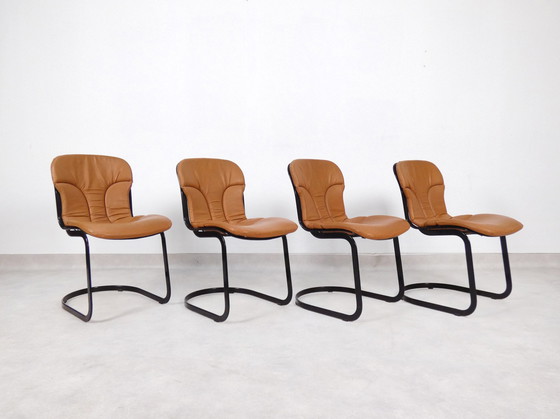 Image 1 of Willy Rizzo chairs black and cognac leather for Cidue Italia