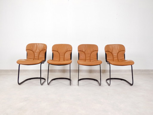 Willy Rizzo chairs black and cognac leather for Cidue Italia