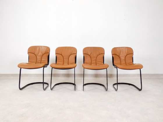 Image 1 of Willy Rizzo chairs black and cognac leather for Cidue Italia