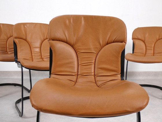 Image 1 of Willy Rizzo chairs black and cognac leather for Cidue Italia