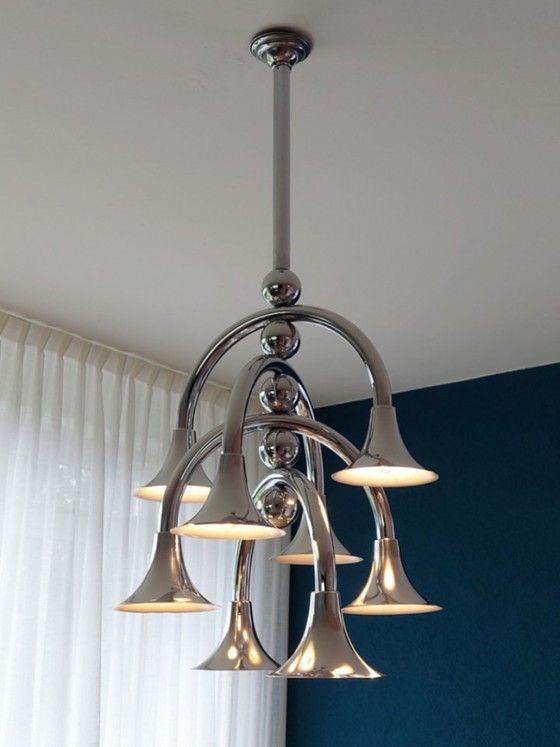 Image 1 of Rare Italian Chrome Chandelier 60's