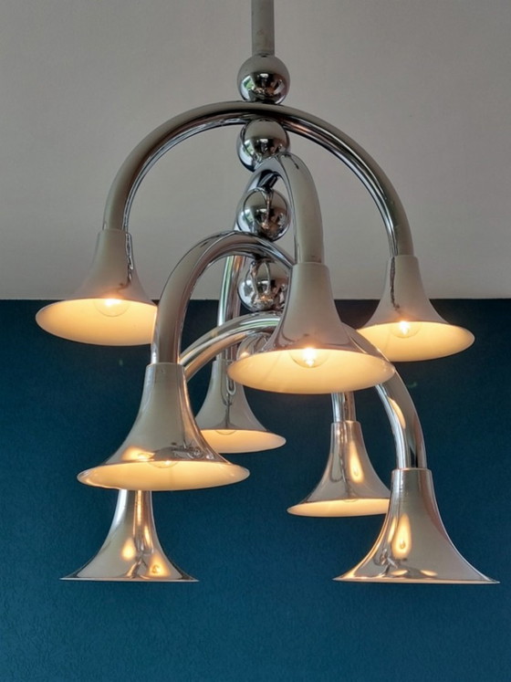 Image 1 of Rare Italian Chrome Chandelier 60's