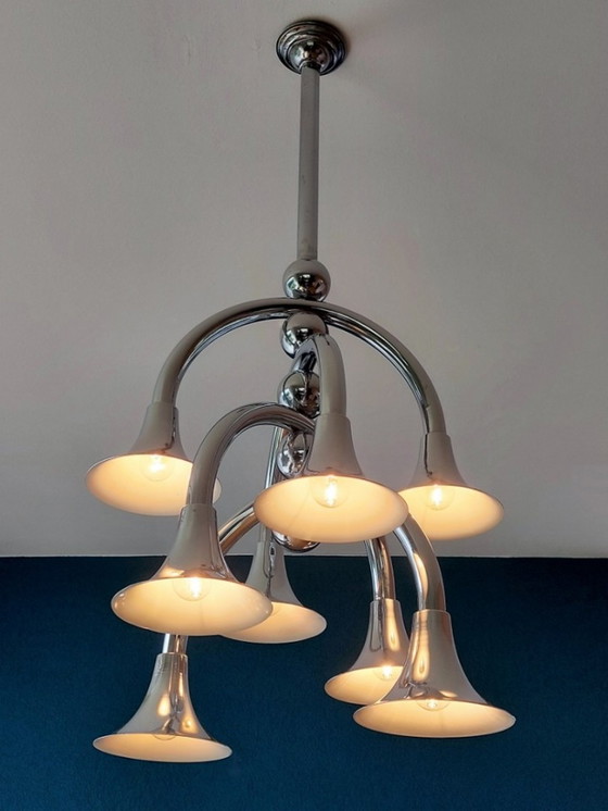 Image 1 of Rare Italian Chrome Chandelier 60's