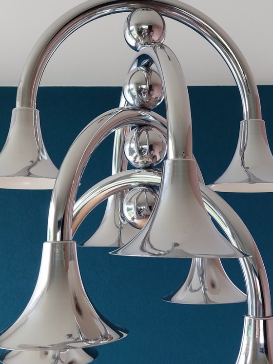 Image 1 of Rare Italian Chrome Chandelier 60's