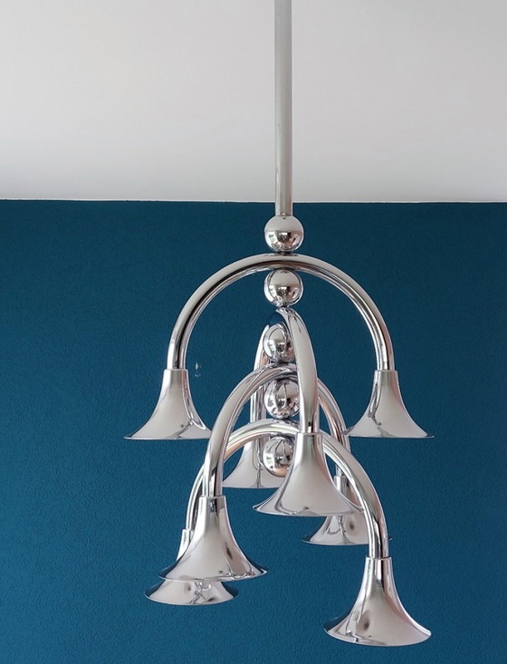 Image 1 of Rare Italian Chrome Chandelier 60's