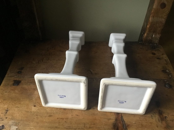 Image 1 of 2x Delft white candlesticks