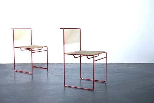 Red Spaghetti Chairs by Giadomenico Belnti for Fly Line, Italy, 1970s, Set of 2