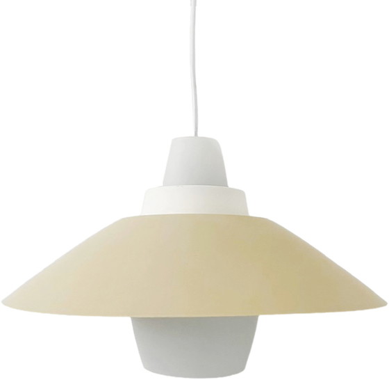 Image 1 of Lampe suspendue vintage 1960s métal opaline Louis Kalff style retro