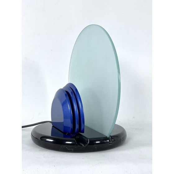 Image 1 of Mid-century Gong table lamp in marble and glass by Bruno Gecchelin for Skipper, Italy 1981