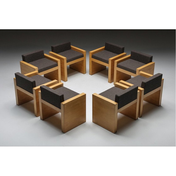 Image 1 of Poltrona vintage in legno massello e tessuto grigio scuro, anni '80