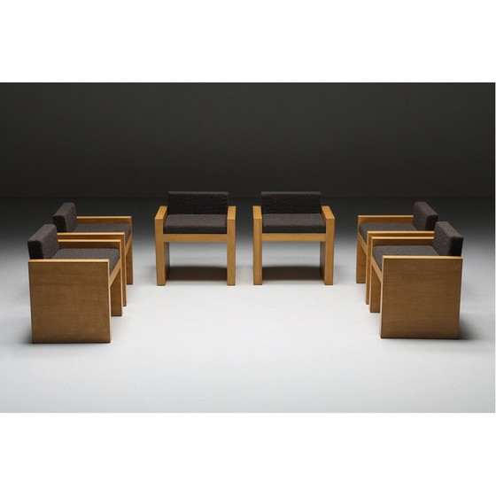 Image 1 of Poltrona vintage in legno massello e tessuto grigio scuro, anni '80