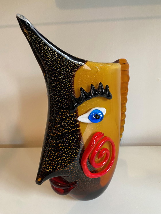 Image 1 of Jarrón de cristal de Murano con forma de cabeza de pez al estilo de Picasso, década de 1980