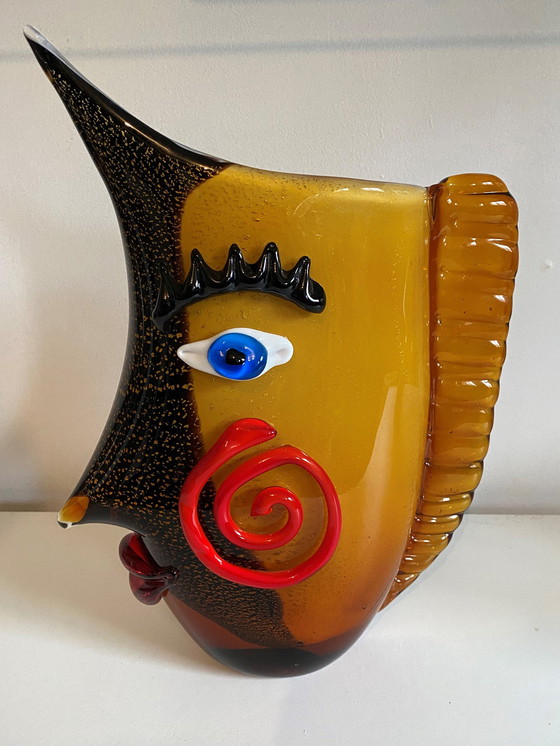 Image 1 of Jarrón de cristal de Murano con forma de cabeza de pez al estilo de Picasso, década de 1980