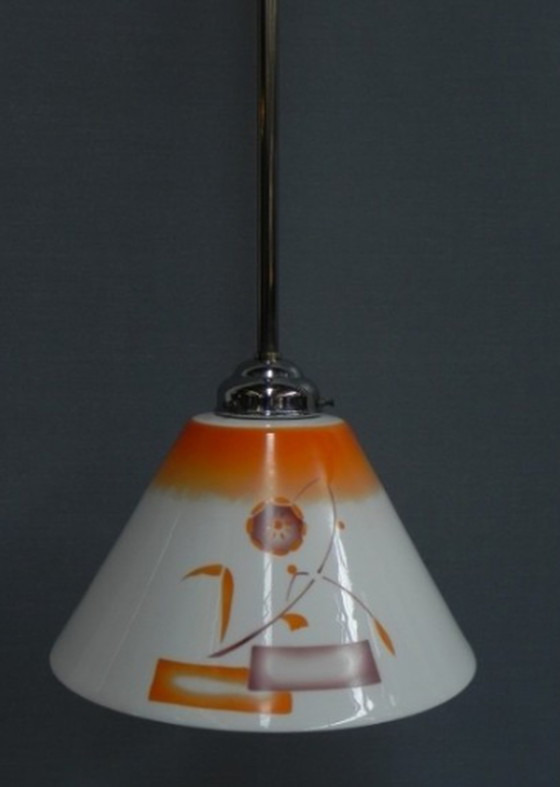 Image 1 of Art Deco hanging lamp with glass shade, open at the bottom﻿