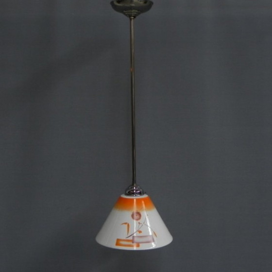 Image 1 of Art Deco hanging lamp with glass shade, open at the bottom﻿