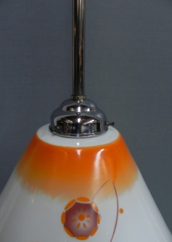 Image 1 of Art Deco hanging lamp with glass shade, open at the bottom﻿