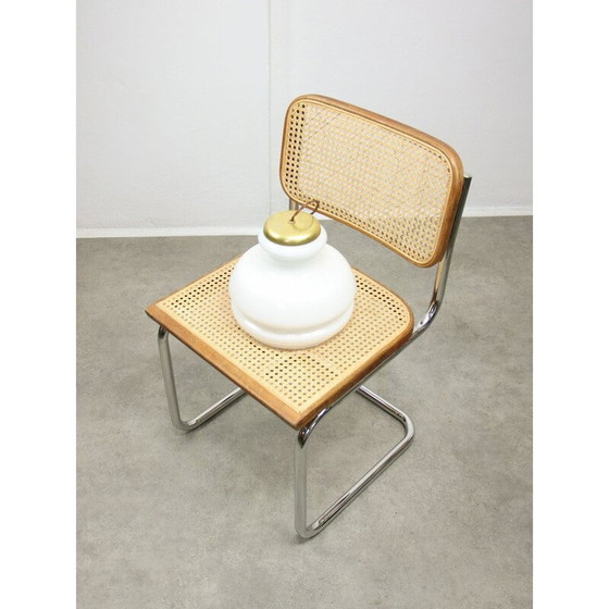 Image 1 of Vintage pendant lamp in brass and opaline glass, Italy 1950