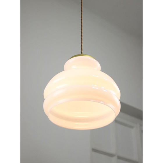 Image 1 of Vintage pendant lamp in brass and opaline glass, Italy 1950