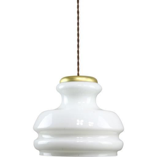 Vintage pendant lamp in brass and opaline glass, Italy 1950