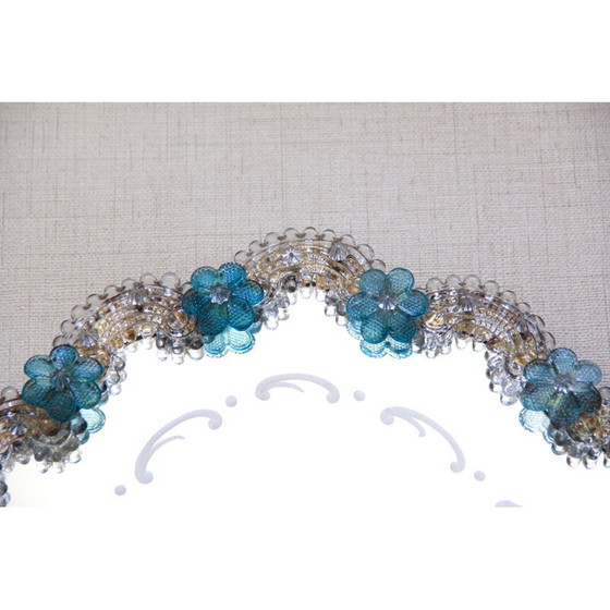 Image 1 of Specchio vintage in vetro azzurro, Italia 1940