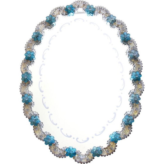 Image 1 of Specchio vintage in vetro azzurro, Italia 1940