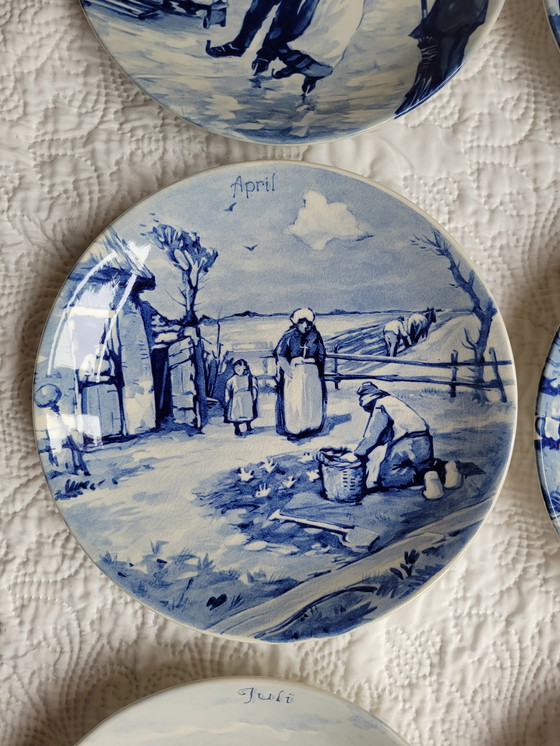 Image 1 of Series Of 12 Porcelain Plates Delfts Months Of The Year Year 1661 Series 5