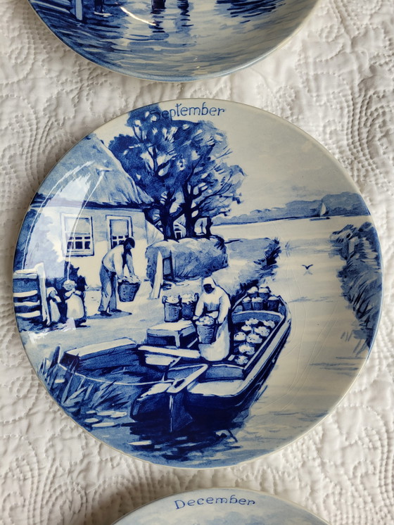 Image 1 of Series Of 12 Porcelain Plates Delfts Months Of The Year Year 1661 Series 5