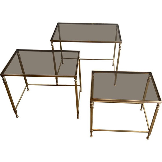 Image 1 of Vintage brass nesting tables for Maison Ramsay, France 1940