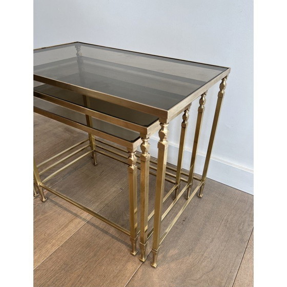 Image 1 of Vintage brass nesting tables for Maison Ramsay, France 1940