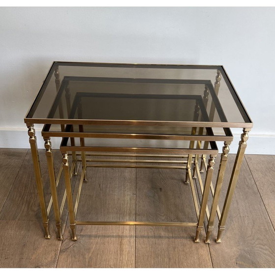 Image 1 of Vintage brass nesting tables for Maison Ramsay, France 1940