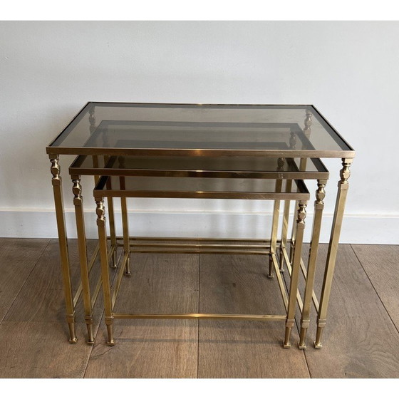 Image 1 of Vintage brass nesting tables for Maison Ramsay, France 1940