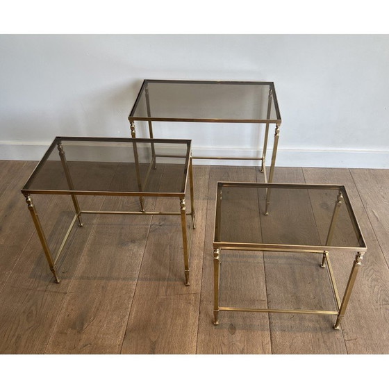 Image 1 of Vintage brass nesting tables for Maison Ramsay, France 1940