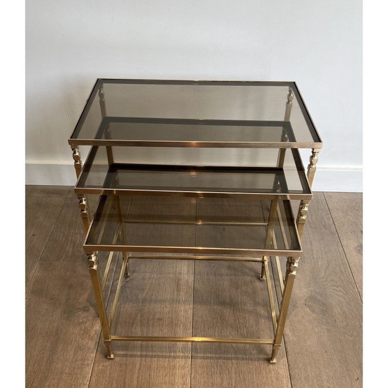 Image 1 of Vintage brass nesting tables for Maison Ramsay, France 1940