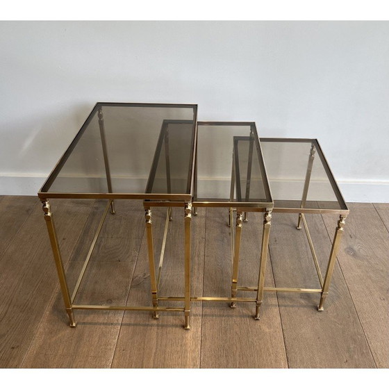 Image 1 of Vintage brass nesting tables for Maison Ramsay, France 1940