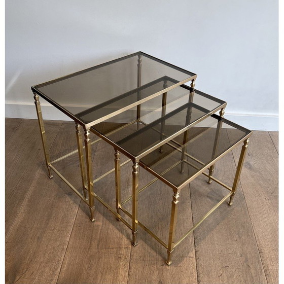 Image 1 of Vintage brass nesting tables for Maison Ramsay, France 1940