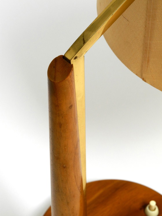 Image 1 of Beautiful, Large Mid Century Table Lamp From Temde With A Fabric Lampshade And A Walnut Base