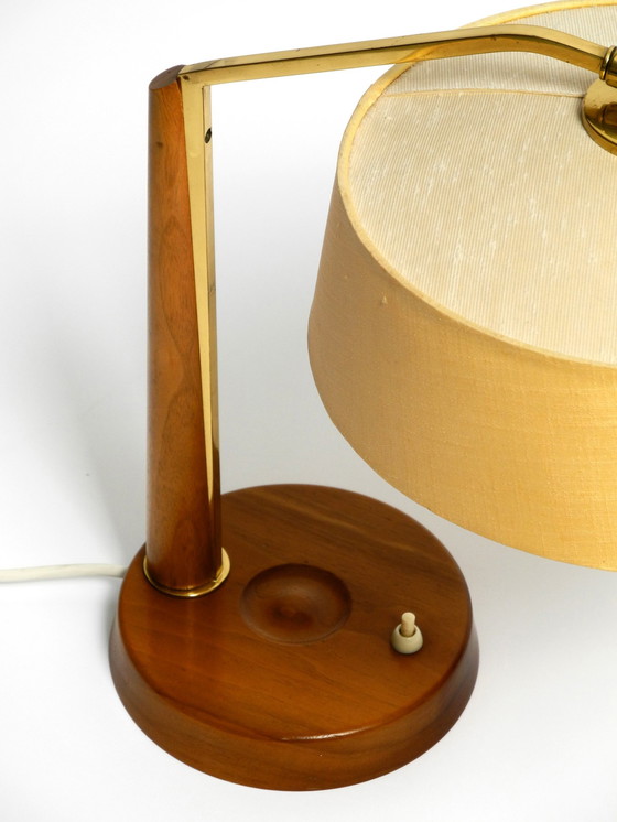 Image 1 of Beautiful, Large Mid Century Table Lamp From Temde With A Fabric Lampshade And A Walnut Base