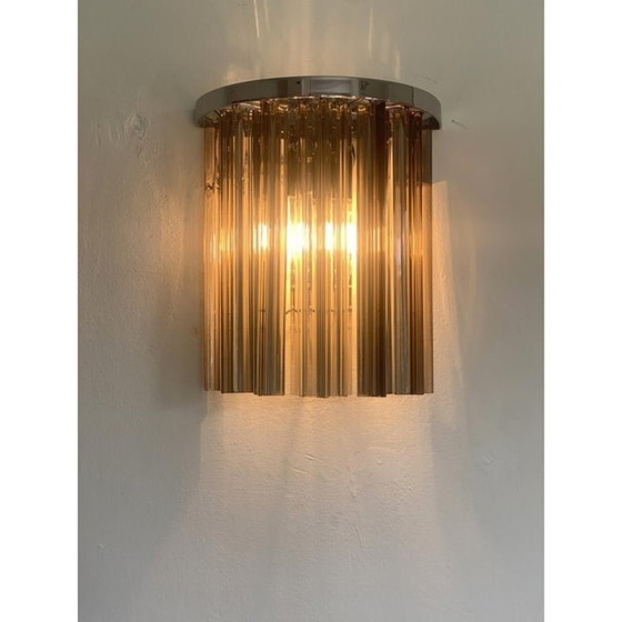 Image 1 of Set Of Two Mid- Century Modern Style Italian Fumè "Triedro" Belt Wall Sconces