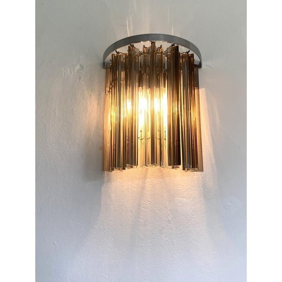 Image 1 of Set Of Two Mid- Century Modern Style Italian Fumè "Triedro" Belt Wall Sconces