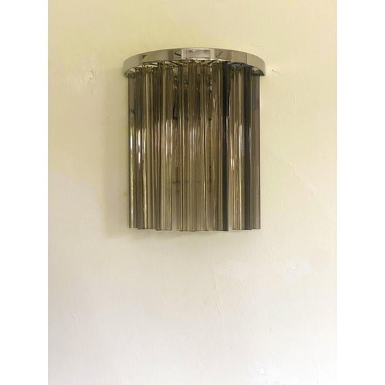 Image 1 of Set Of Two Mid- Century Modern Style Italian Fumè "Triedro" Belt Wall Sconces