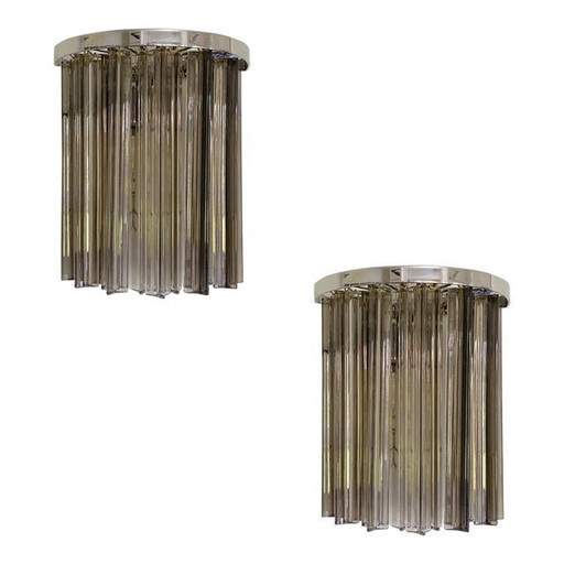 Set Of Two Mid- Century Modern Style Italian Fumè "Triedro" Belt Wall Sconces