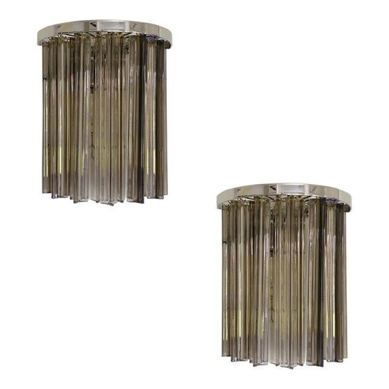 Image 1 of Set Of Two Mid- Century Modern Style Italian Fumè "Triedro" Belt Wall Sconces