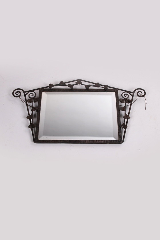 Image 1 of Art deco mirror with metal floral edge from 1920s