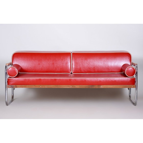 Image 1 of Divano Bauhaus vintage in pelle rossa di Thonet, anni '30